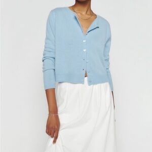 Reformation Clara Cashmere Crew Cardigan Light Blue